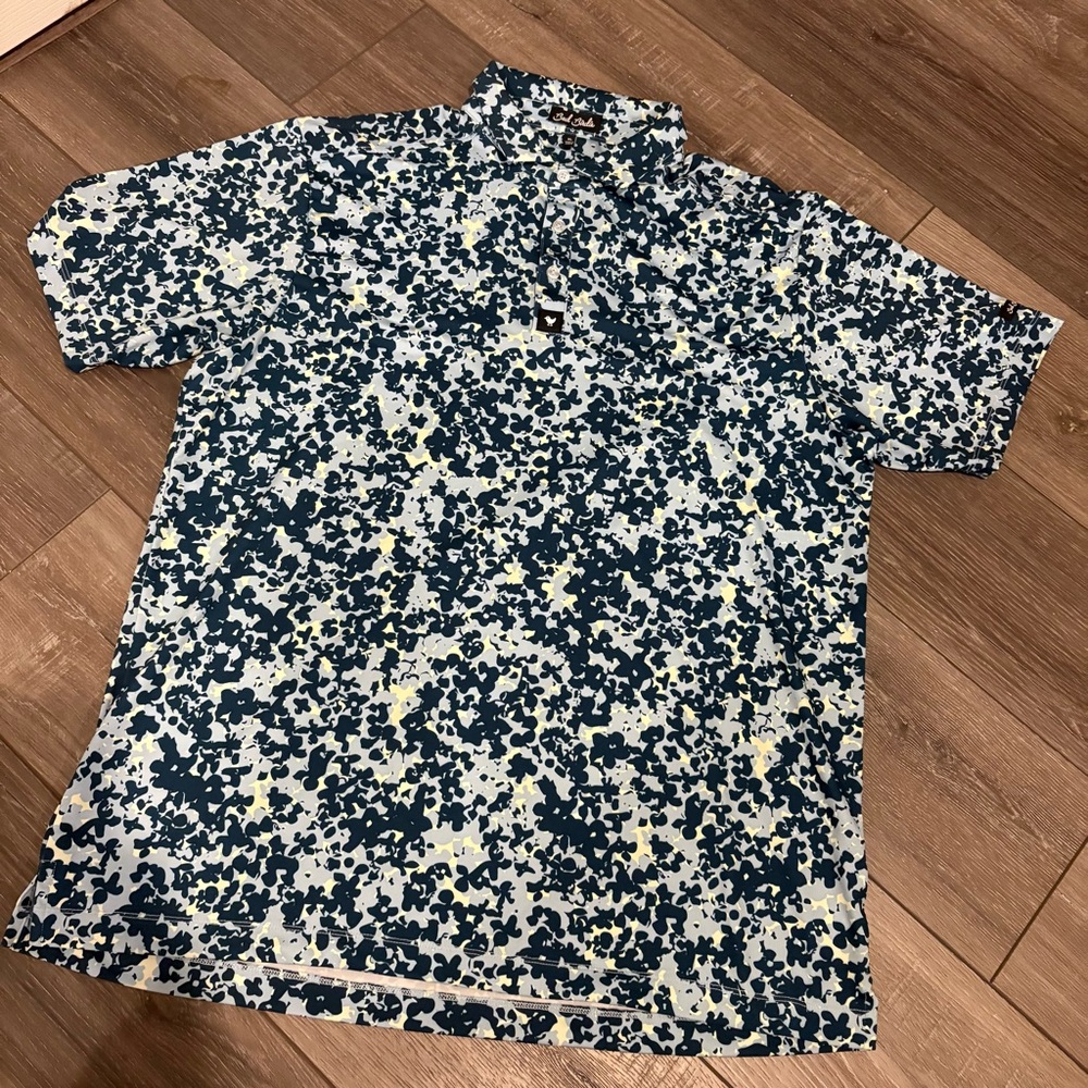Men's Bad Birdie Blue and White Patterned Golf Polo Shirt size XL